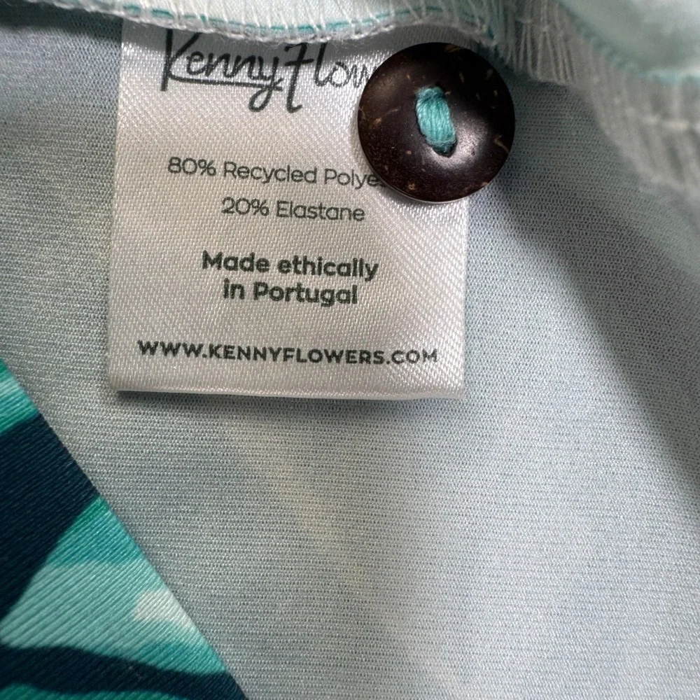 Kenny Flowers Mens XL Teal Tropical Monstera Leaf Print Golf Polo Shirt Stretch